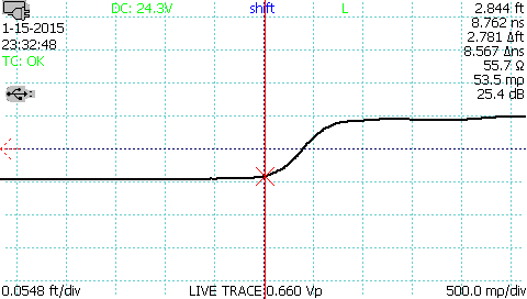 TDR waveform velocity of propagation measurement step 1